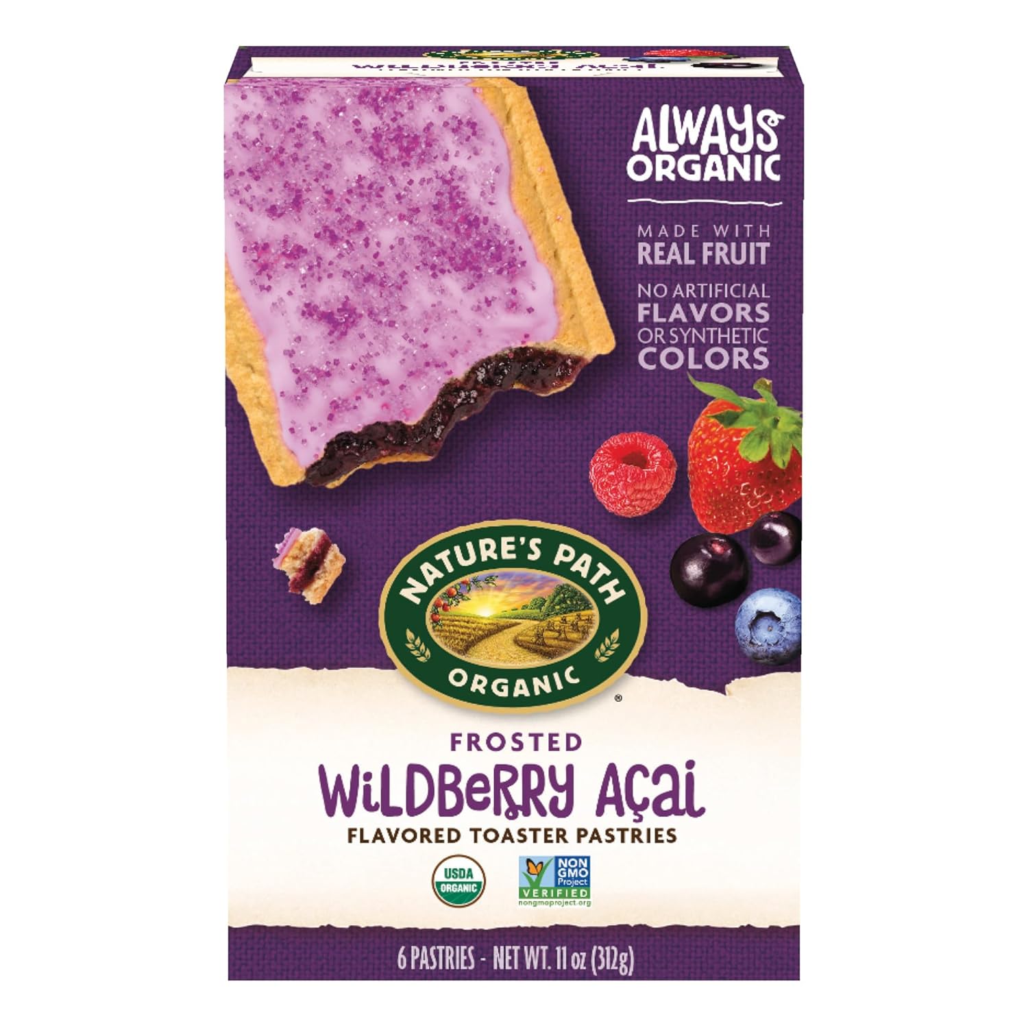 Nature's Path Organic Frosted Wildberry Acai Toaster Pastries, 11 Ounce (Pack of 12), Non-GMO, Made From Real Acai