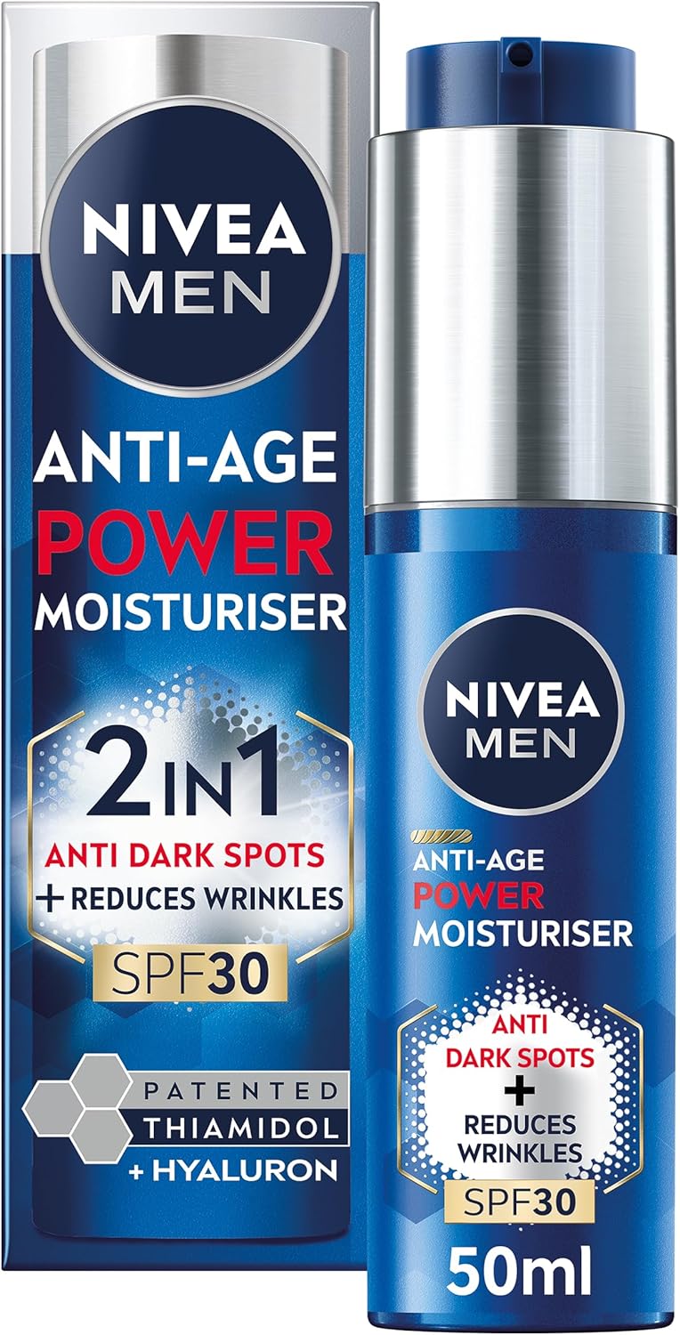NIVEA MEN Anti-Age 2in1 Power Moisturiser (50ml), With SPF 30, Thiamidol, and Hyaluronic Acid for Sun Protection, Dark Spot Prevention, and Younger-Looking Skin