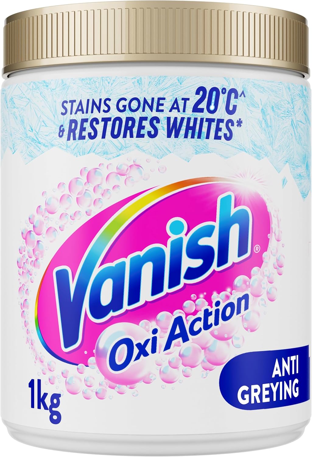 Vanish Gold Oxi Action Stain Remover and Whitening Booster Powder For Whites 1 kg, Removes Tough Stains Even at 20°C, Restores Whiteness of Greyed Fabrics (Packaging May Vary)