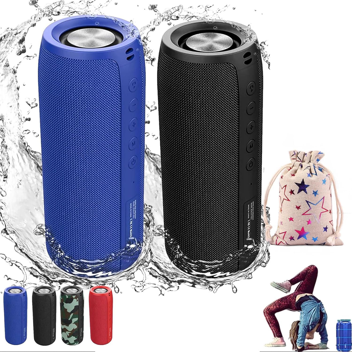 Aursear Portable Bluetooth Speaker, Waterproof Wireless Speaker With Loud Stereo, Aursear Waterproof Bluetooth Speaker, Ipx5 Waterproof, For Home/Party/Outdoor/Beach, Birthday Gift (2Pcs A)