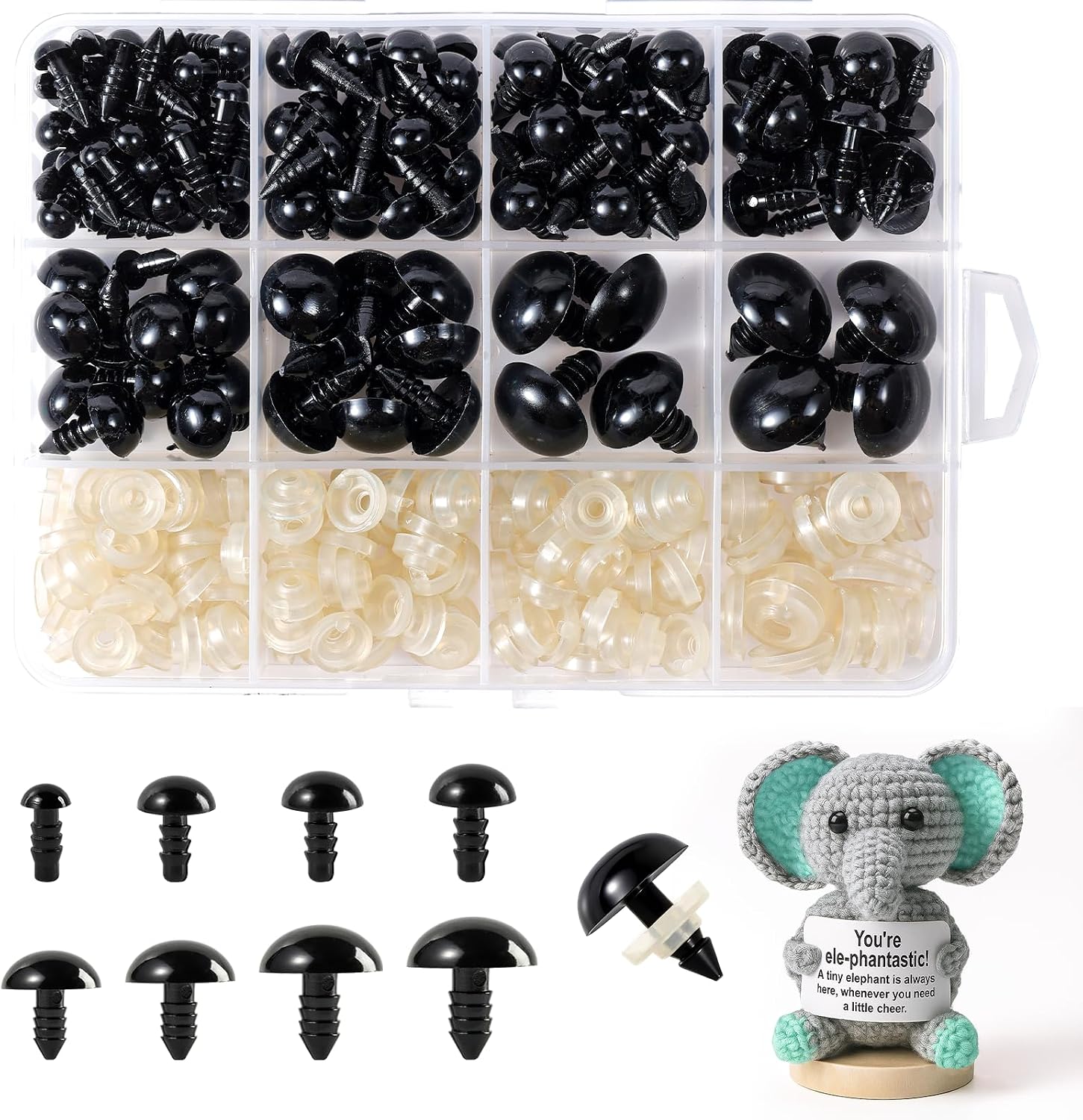 XKDOUS 6-18 mm Safety Eyes, 8 Sizes Crochet Eyes for Amigurumi