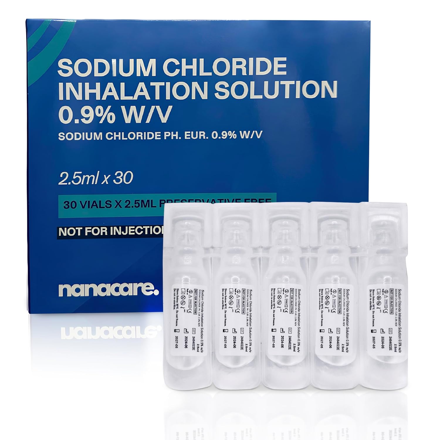 Nanacare Saline Solution 0.9% - 30 X 2.5 ml Vials | Saline Solution for Nebuliser| Sodium Chloride NACL | Sterile Inhalation Saline Solution | Isotonic Solution | Suitiable for Adults & Kids
