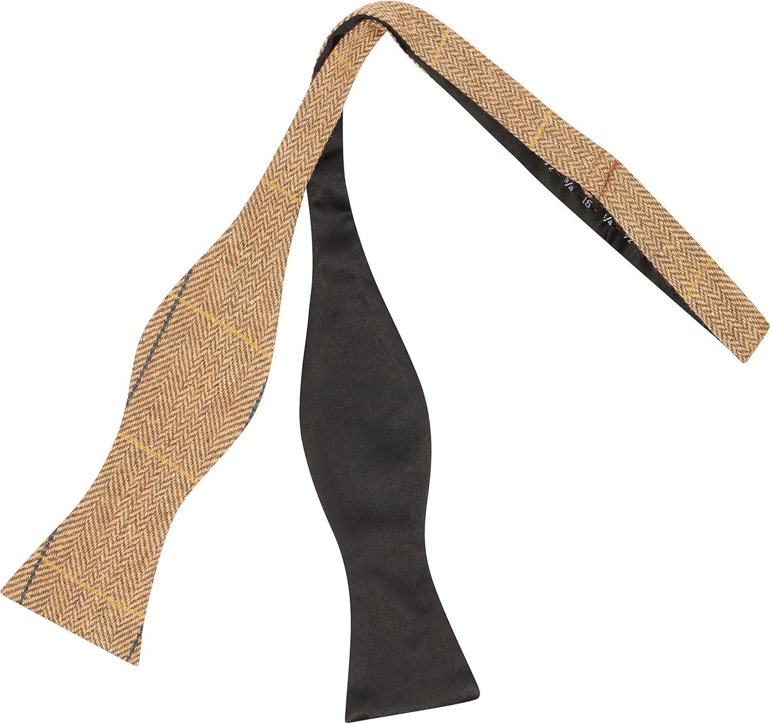 King & Priory Light Oak Brown Herringbone Check Self-Tie Bow Tie, Plaid, Tweed