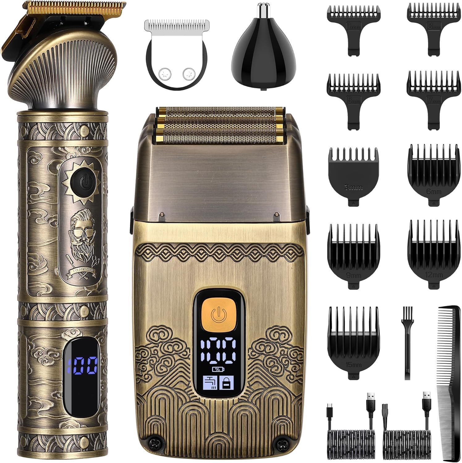 Surker T-Blade Hair Trimmers & Electric Shavers for Men Foil Shaver Beard Trimmer Men's Grooming Kit with Triple Blades Cordless