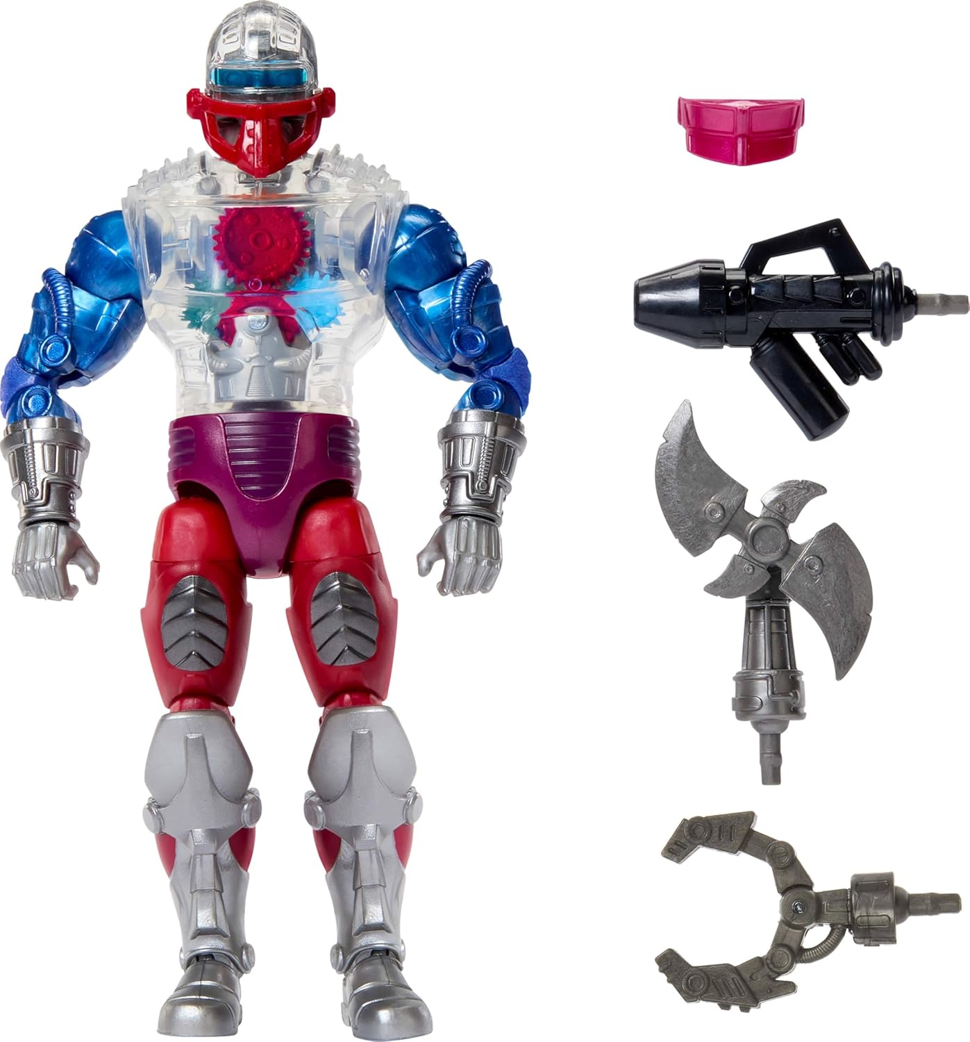 Masters of the Universe Masterverse 7-Inch Action Figure, New Eternia Roboto, Motu Toy Hero with Clear Mechanical Torso, 30 Articulations