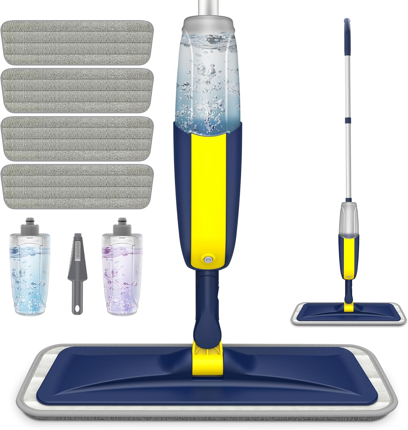 HOMTOYOU Spray Mop for Cleaning Floors: Wet Dry Flat Mop with Sprayer for Hardwood Tile Laminate Vinyl - 4 Microfiber Washable Pads for Home Kitchen