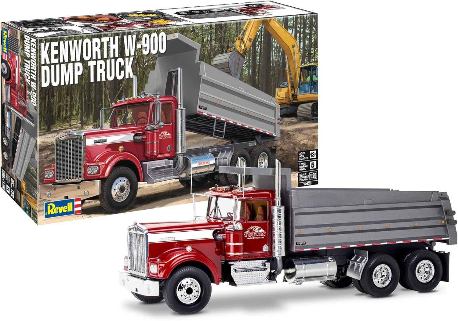 Revell 12628 Kenworth W-900 Dump Truck 1:25 Scale 265-Piece Skill Level 5 Model Building Kit White