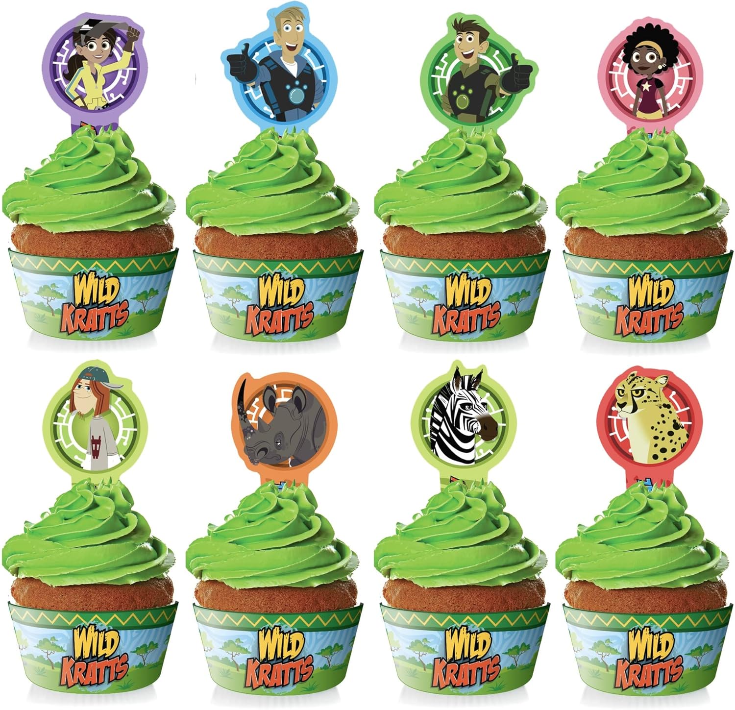 Treasures Gifted Officially Licensed Wild Kratts Birthday Party Supplies - Cupcake Toppers & Wrappers 24ct - Cake Toppers - Wild Kratts Party Decorations