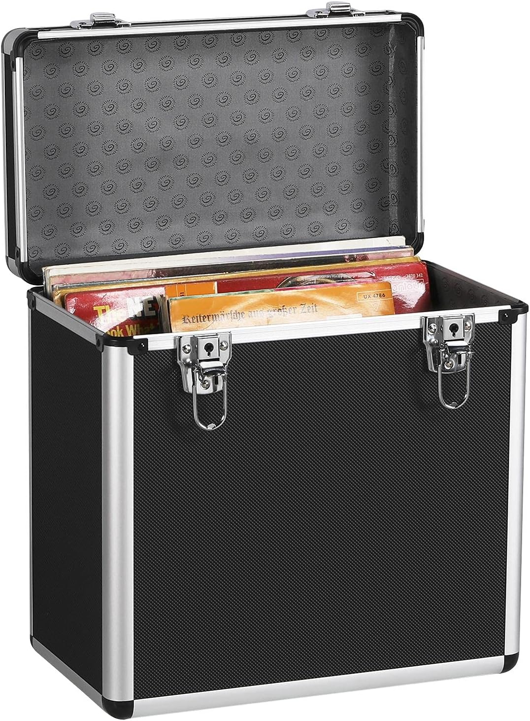 Yaheetech Vinyl LP Storage Box Case, Aluminum 12'' Record Storage Case 50 LPs DJ Flight Storage Box Holds 50pcs Albums, Black