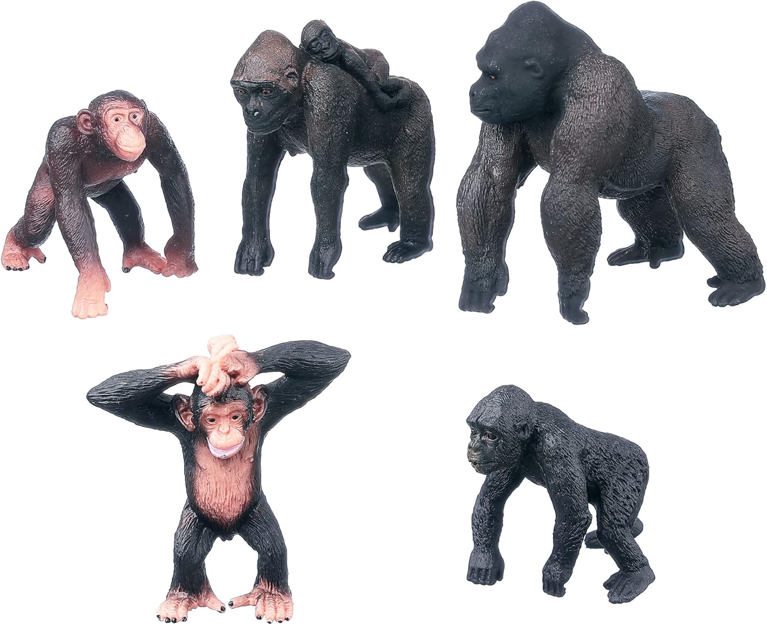 JOKFEICE Wild Animal Figures - 5pcs Realistic Chimpanzee Family Action Model - Early Educational Toy, Birthday Cupcake Topper Gift for Boys and Girls