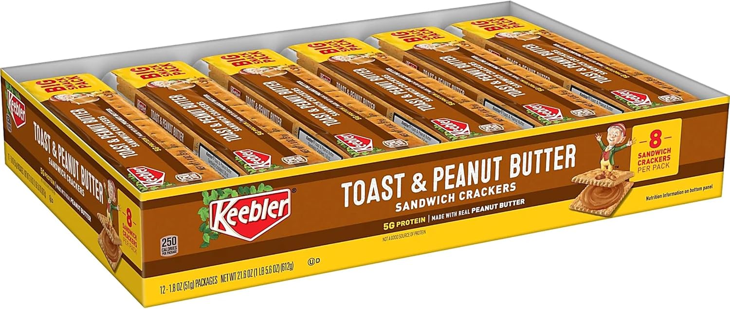 Keebler Toast & Peanut Butter Sandwich Crackers Snack Pack, 1.8 Oz (12-Pack)
