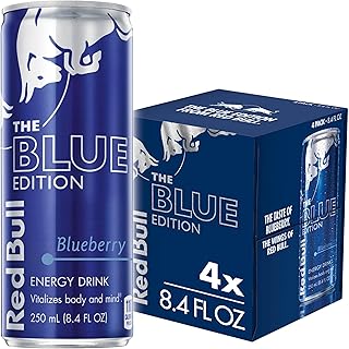 Red Bull Blue Edition Energy Drink, Blueberry, with 80mg Caffeine plus Taurine & B Vitamins, 8.4 Fl Oz, Pack of 4 Cans