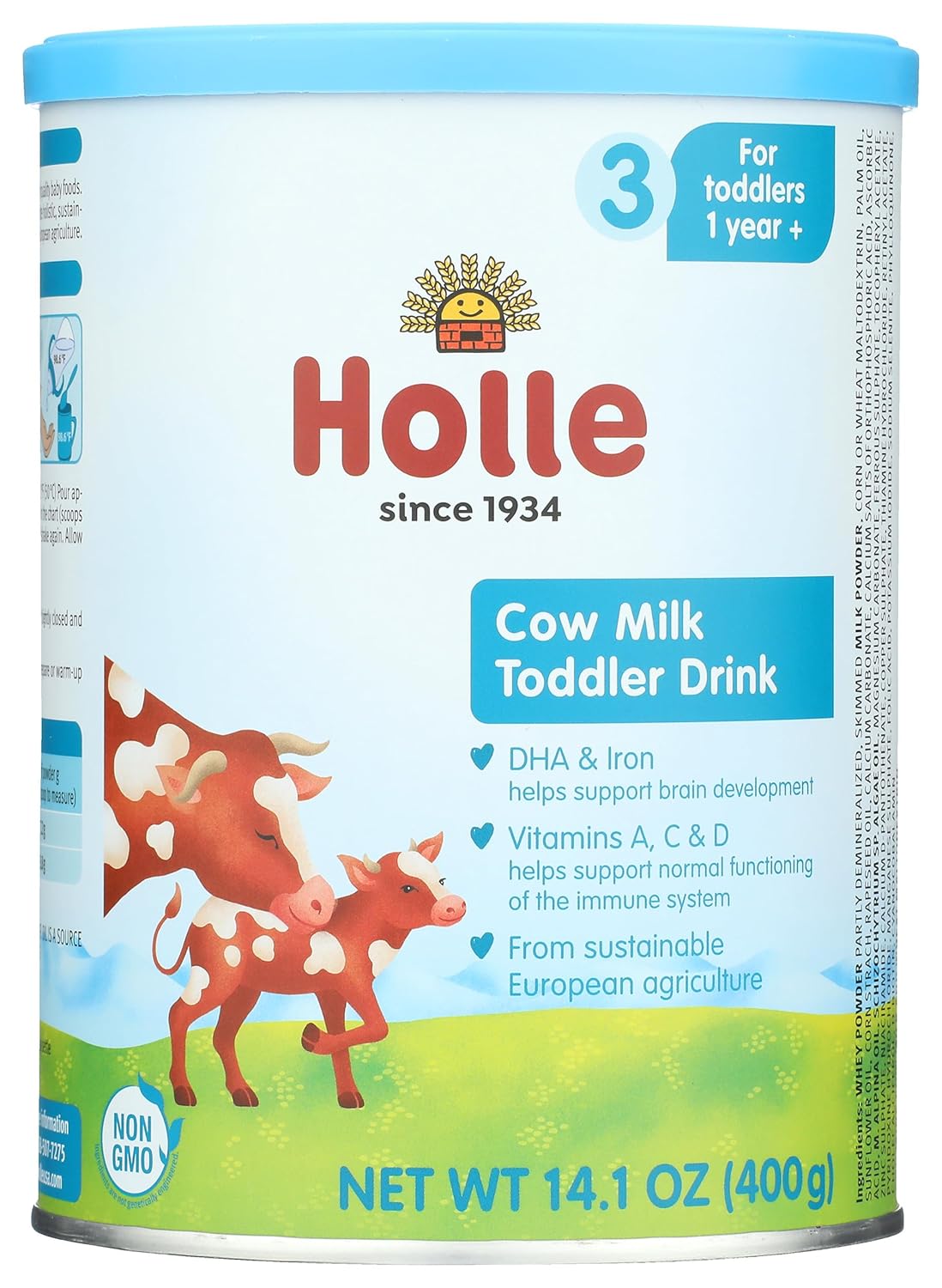 Holle Organic Toddler Milk Drink – Non-GMO, Clean Label Certified, Gentle European Formula with Omega-3 & Vitamins for Kids 12-36 Months, 14 oz