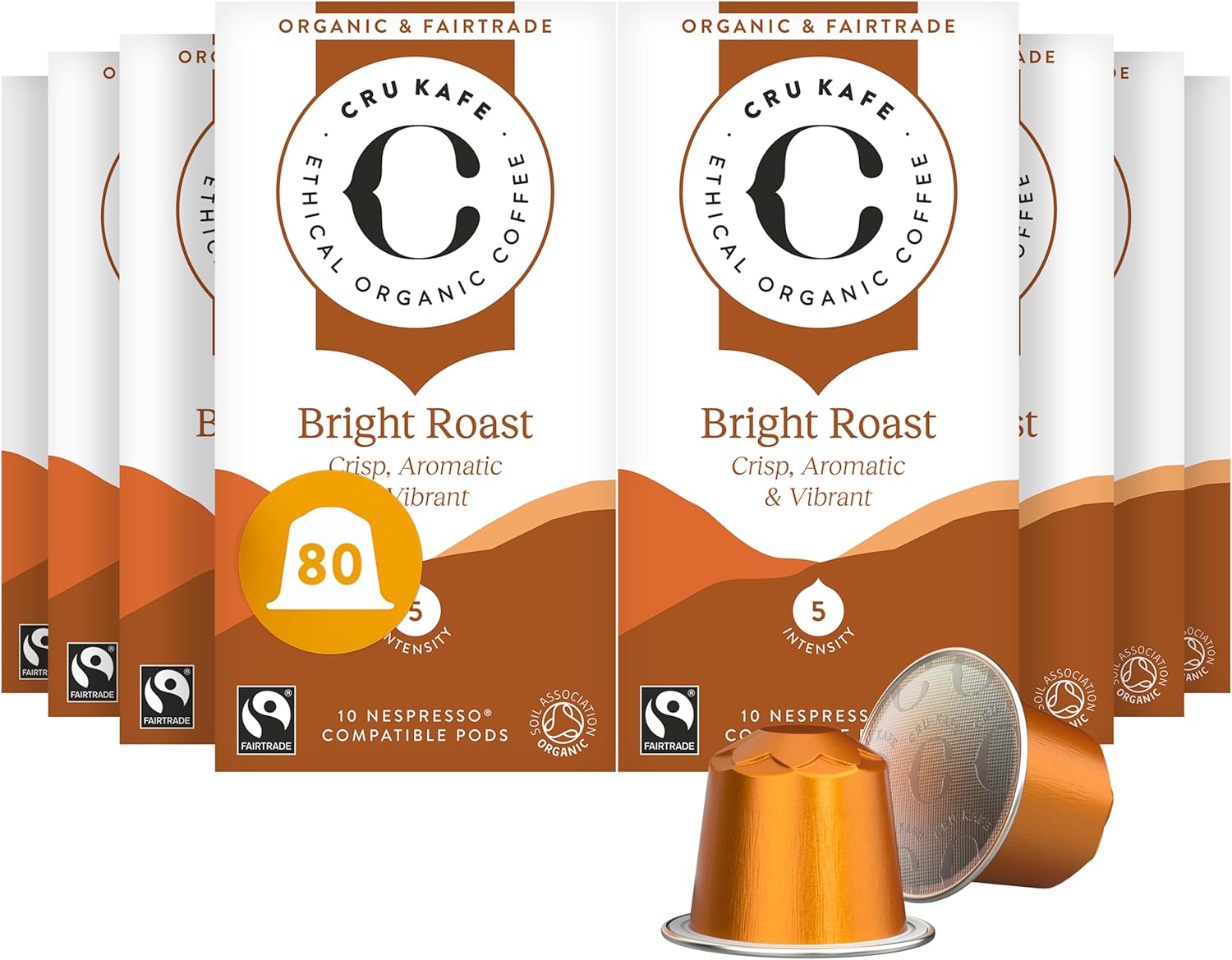 Cru Kafe Organic Bright Roast Arabica Espresso Single-Serve Organic Arabica Coffee Pods (80 Pods) Compatible with Nespresso Original Line