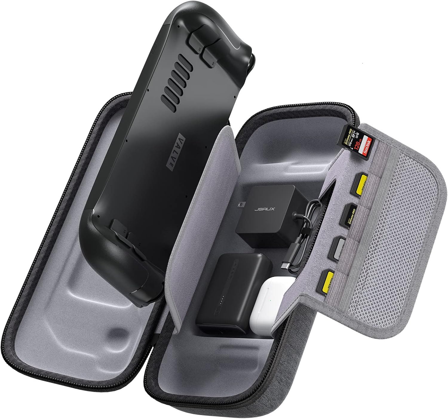 JSAUX Carrying Case Compatible with Steam Deck/Steam Deck OLED, Protective Hard Shell Carry Case Built-in Charger Storage, Portable Travel Carrying Case for Steam Deck Console & Accessories - BG0102