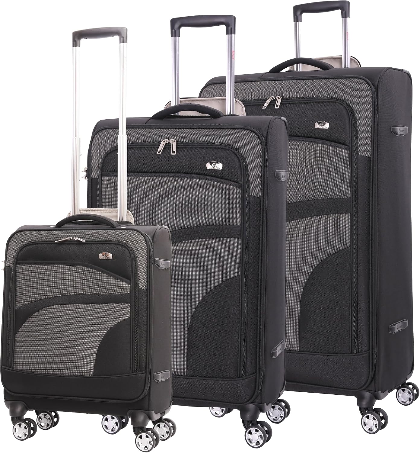 Aerolite Super Lightweight 4 Wheel Spinner Suitcase Travel Trolley 3 Piece Luggage Set, 21" Cabin + 26" + 30", Black/Grey