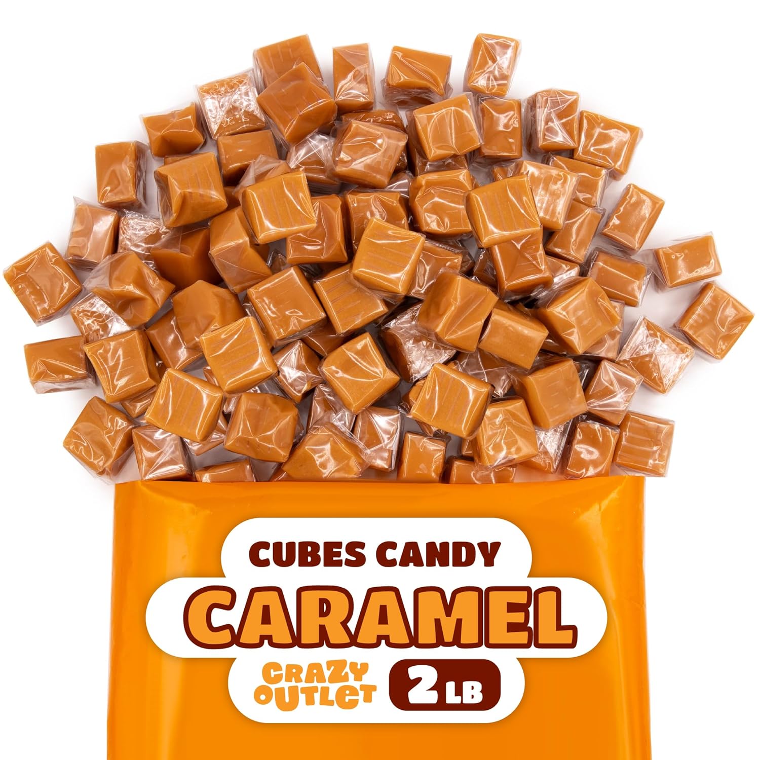 Caramel Cubes Candy - 2 Pound Bulk Pack (About 150 Count) - Individually Wrapped Caramels for Parties, Candy Bowls, Baking, and Gift Bags - Classic Squares