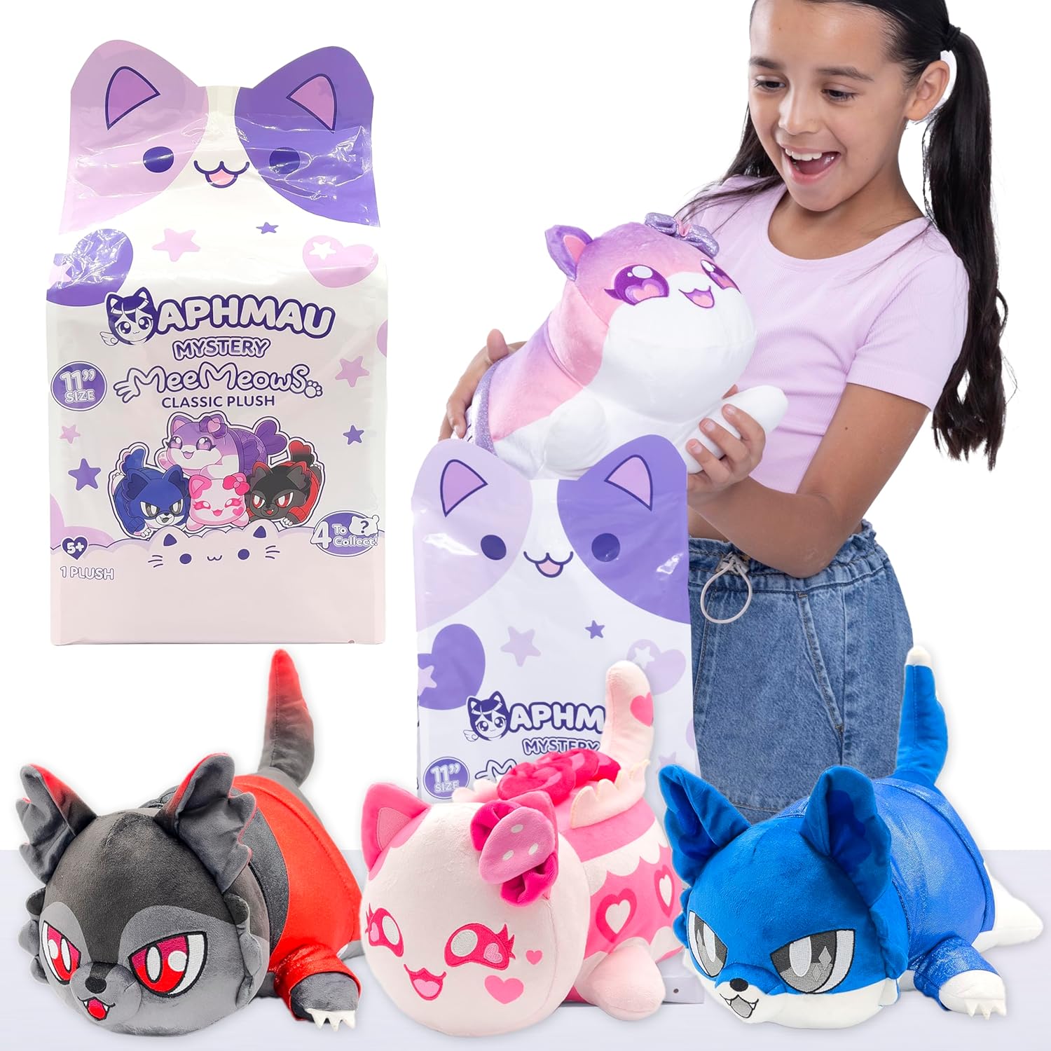 Aphmau MeeMeows 11” Classic Mystery Plush, Series 2 Friends; YouTube Gaming Channel, Plush Mystery Box, Blind Box, 1 of 4 Possible Friends MeeMeows, Official Merch