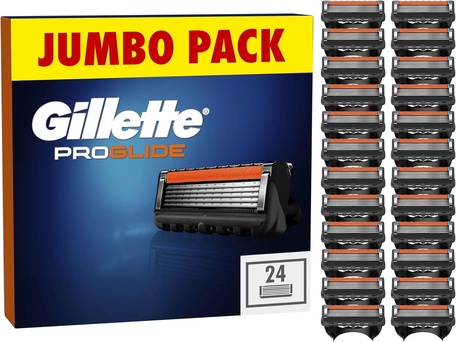 Gillette ProGlide Razor Blades Men, Pack of 24 Razor Blade Refills with Precision Trimmer, 5 Anti-Friction Blades, Packaging May Vary