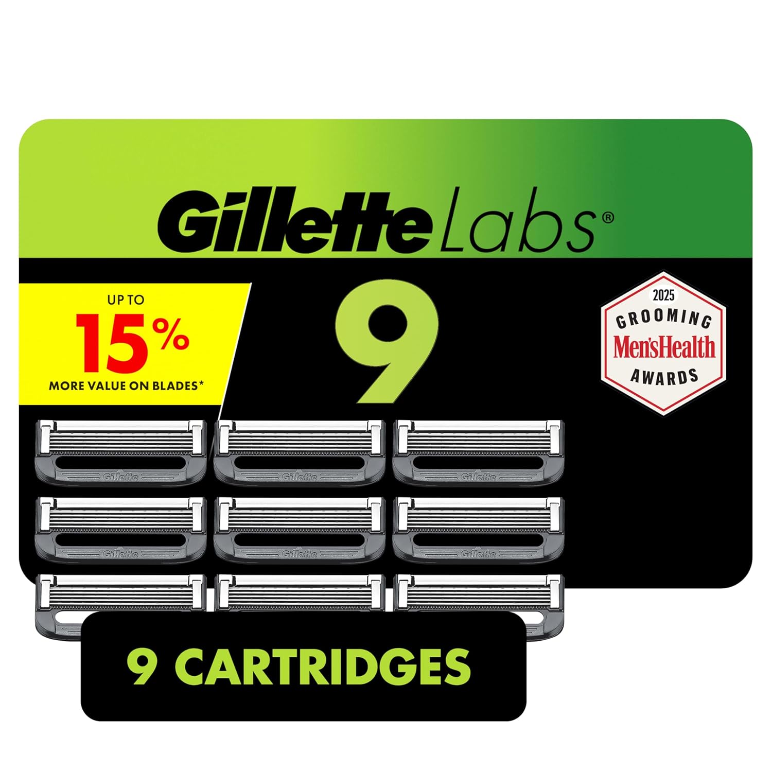 GilletteLabs Razor Blade Refills, Ultimate Precision Trimmer, 5 Bladed Refills, Compatible with Exfoliating Bar and Heated Razors, 9 Count