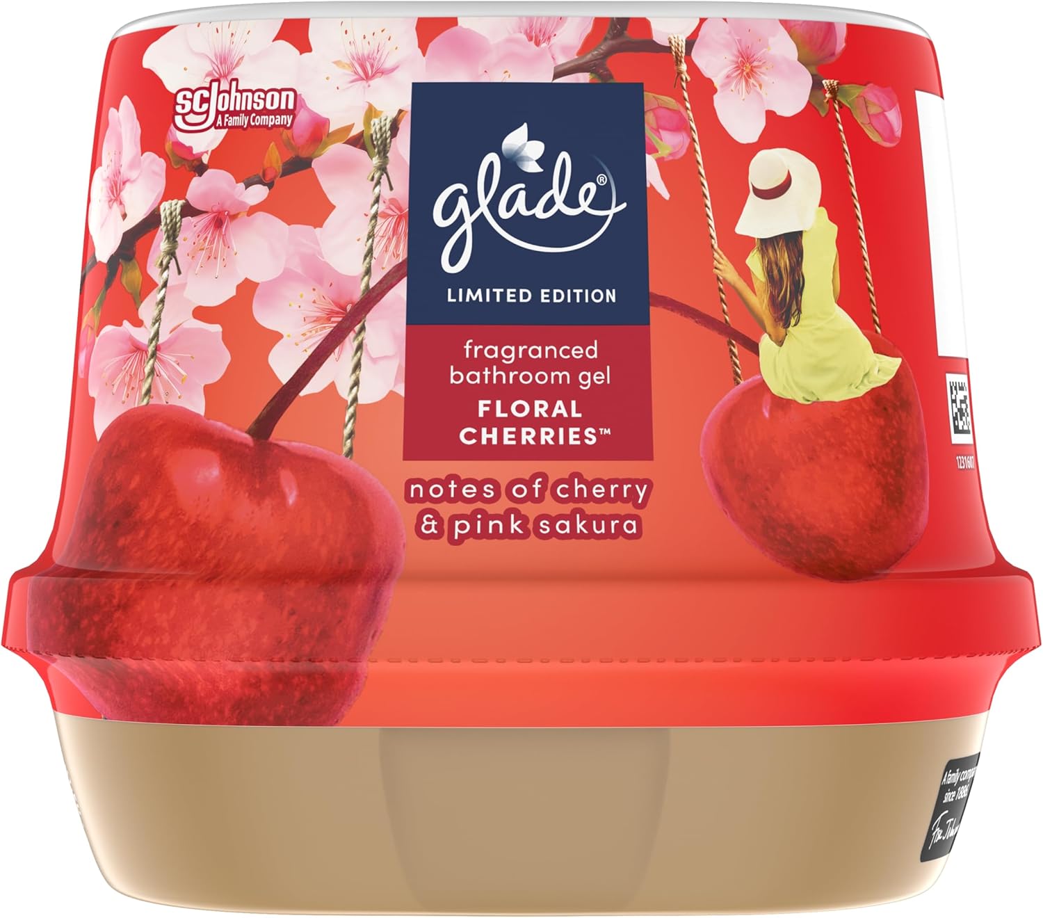 Glade Fragranced Bathroom Gel, Air Freshener and Discreet Odour Eliminator, Floral Cherries, 180g