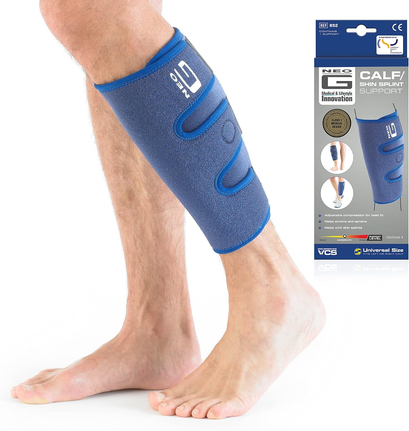 Neo-G Calf Shin Support for Pain Relief from Calf Injury, Shin Splints Treatment, Sprains, Running, Sports, Recovery - Adjustable Calf Compression Sleeve Men Women - Class 1 Medical Device