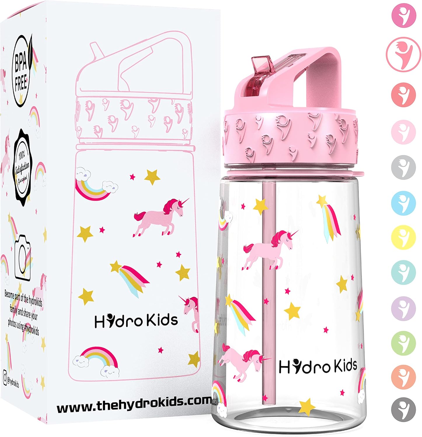 HydroKids Water Bottle with Straw – 400ml BPA Free Kids Water Bottles for School Travel Sports – Leakproof Childrens Drink Bottle for Girls Boys Childs…