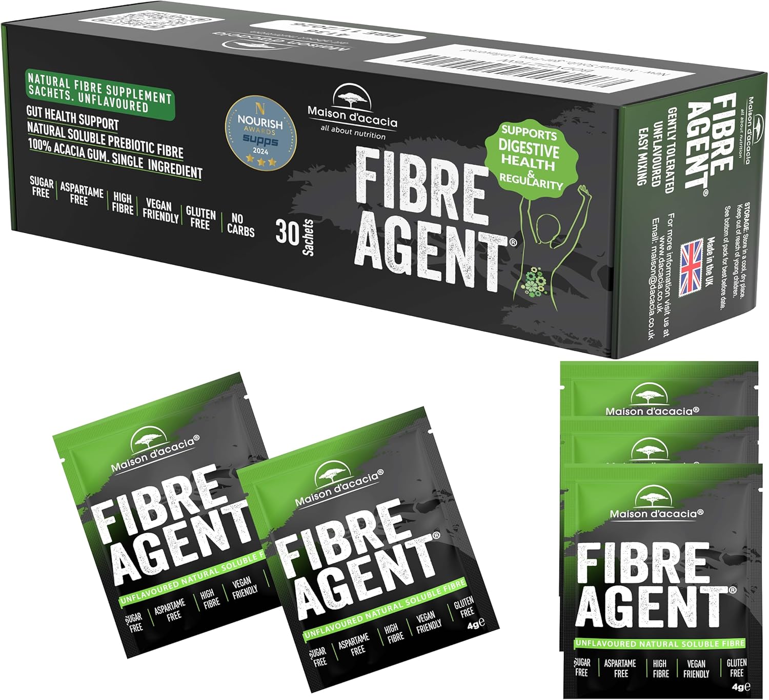 Fibre Supplement 30 Sachets. Natural Gut Health Award Winner. Soluble High Fiber Drink. Unflavoured. Regularity & Gentle Constipation Relief. Zero Sugar, No Aspartame. Psyllium husk Inulin alternative