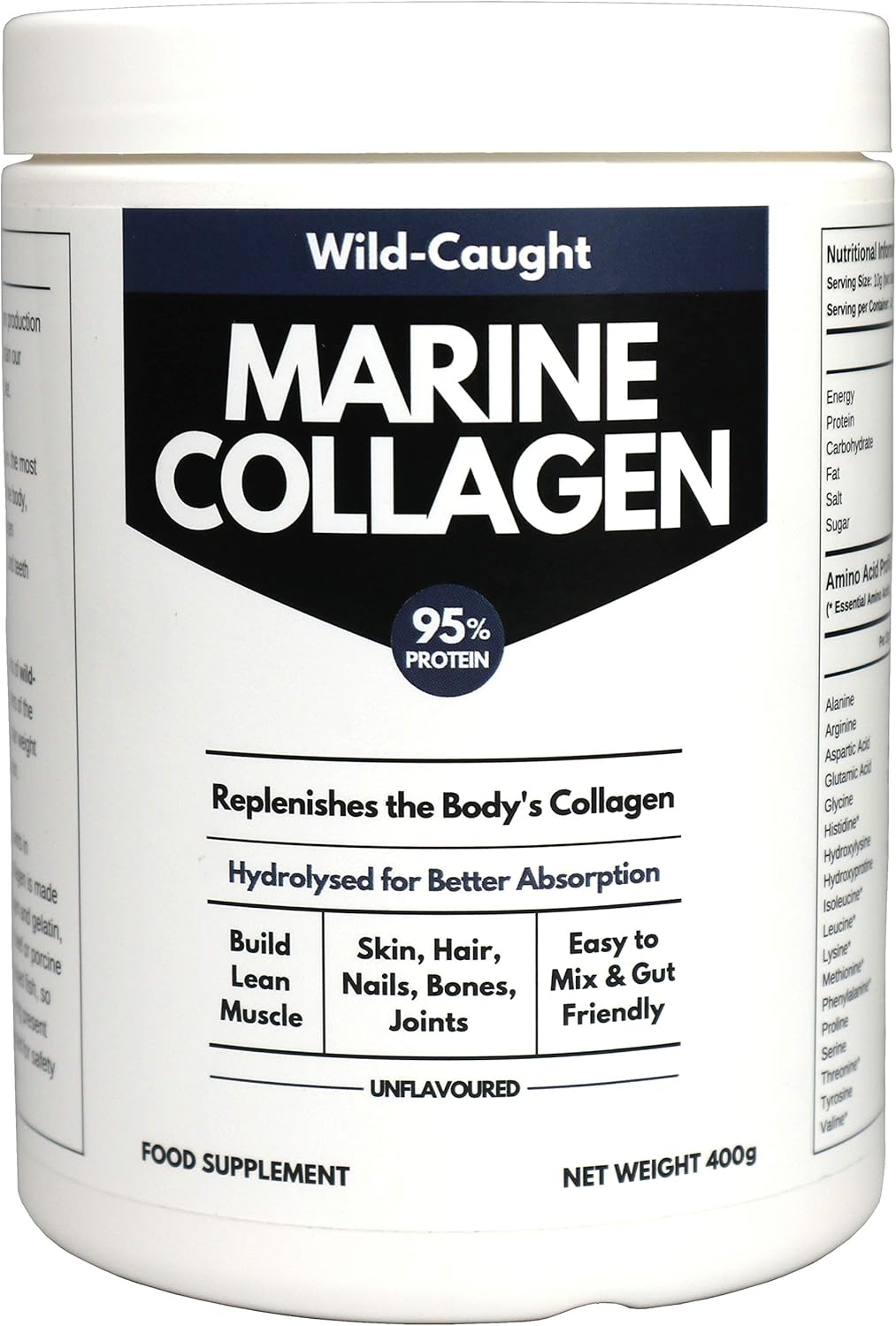 Marine Collagen Powder (400g) | Hydrolysed from Wild Caught North SEA Cod | 1.5X Better Absorbed Protein Powder | Amino Acids for Skin, Hair, Nails and Bones | 400g Tub - 40 Servings – 40 Day Supply