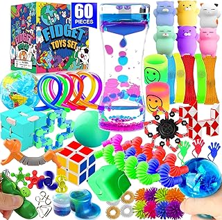 60 Pack Sensory Fidget Toys Set, Party Favor Toy Assortment, Birthday Gifts Toys, School Classroom Rewards, Carnival Prizes, Pinata Fillers Goodie Bags Fillers for ADHD Autism Stress Anxiety