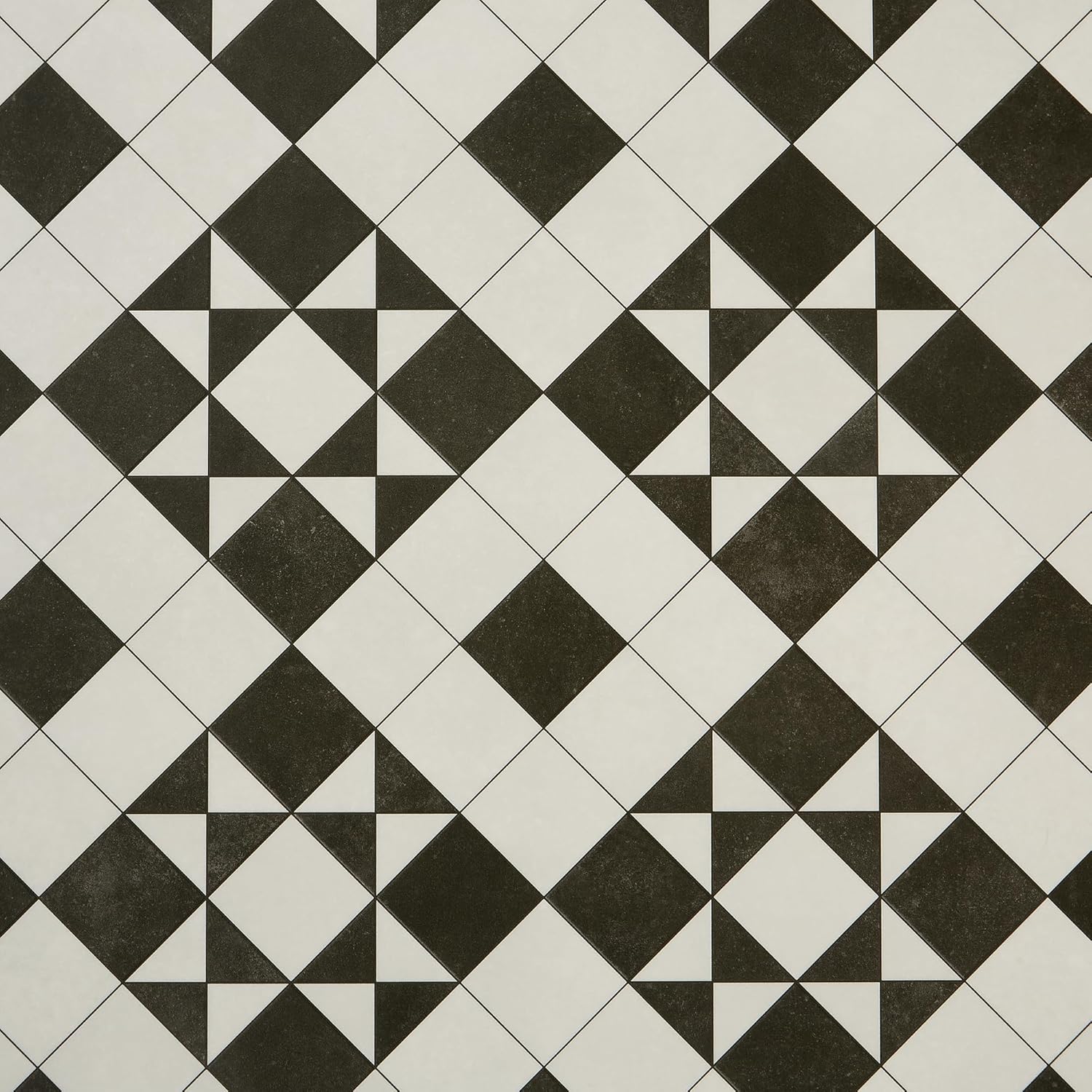 Tile Effect Vinyl Flooring Roll Black & White Victorian Felt Back Lino Flooring for Kitchens, Bathrooms and Hallways 2m 3m Width 2m To 7m Length (Brunel, Sample)