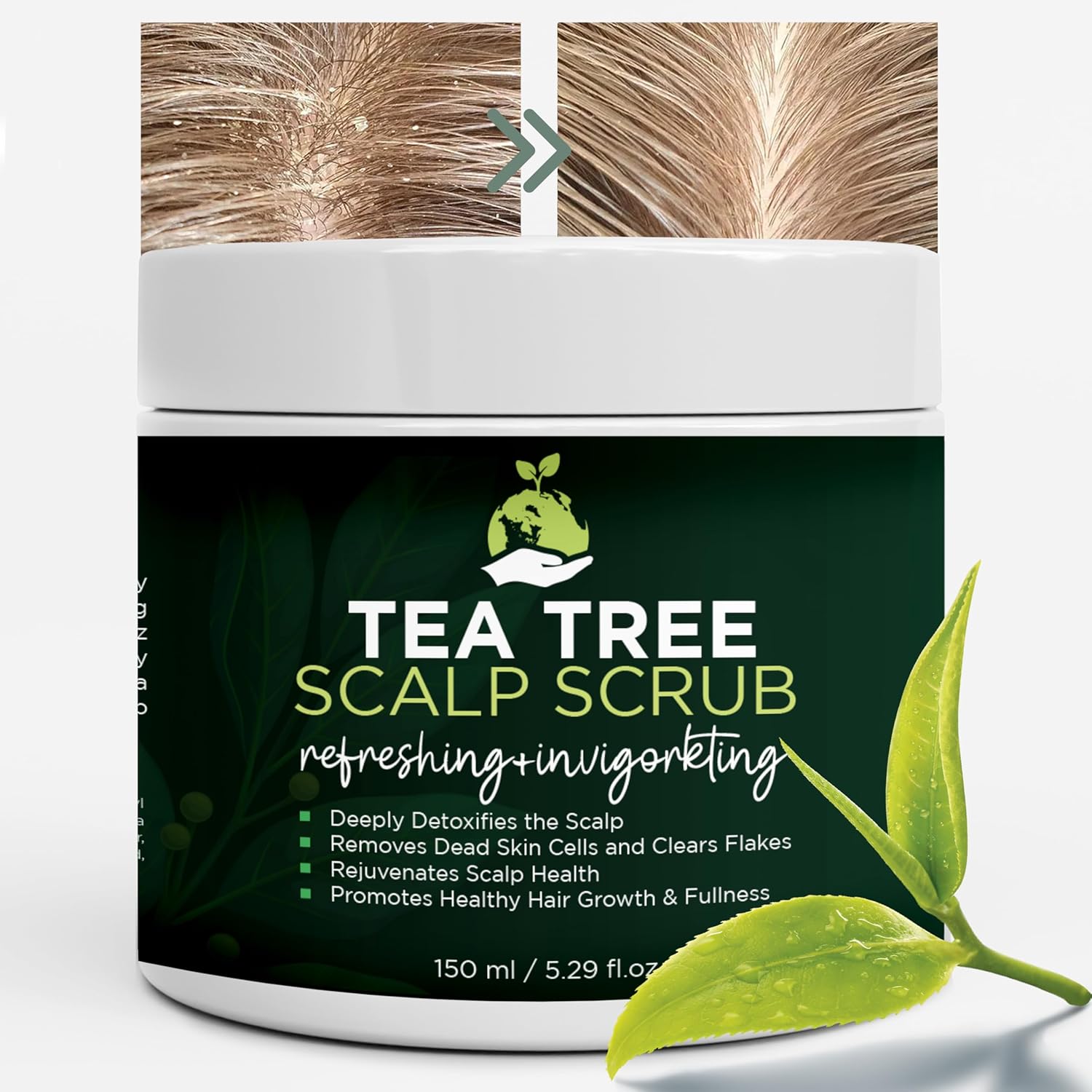Tea Tree Scalp Scrub | Antifungal Itchy Scalp Treatment with Tea Tree Oil, Quartz Powder & Sea Salt | Gently Exfoliates, Relieves Dryness, Fights Dandruff, Promotes Healthy Hair Growth & Scalp Relief