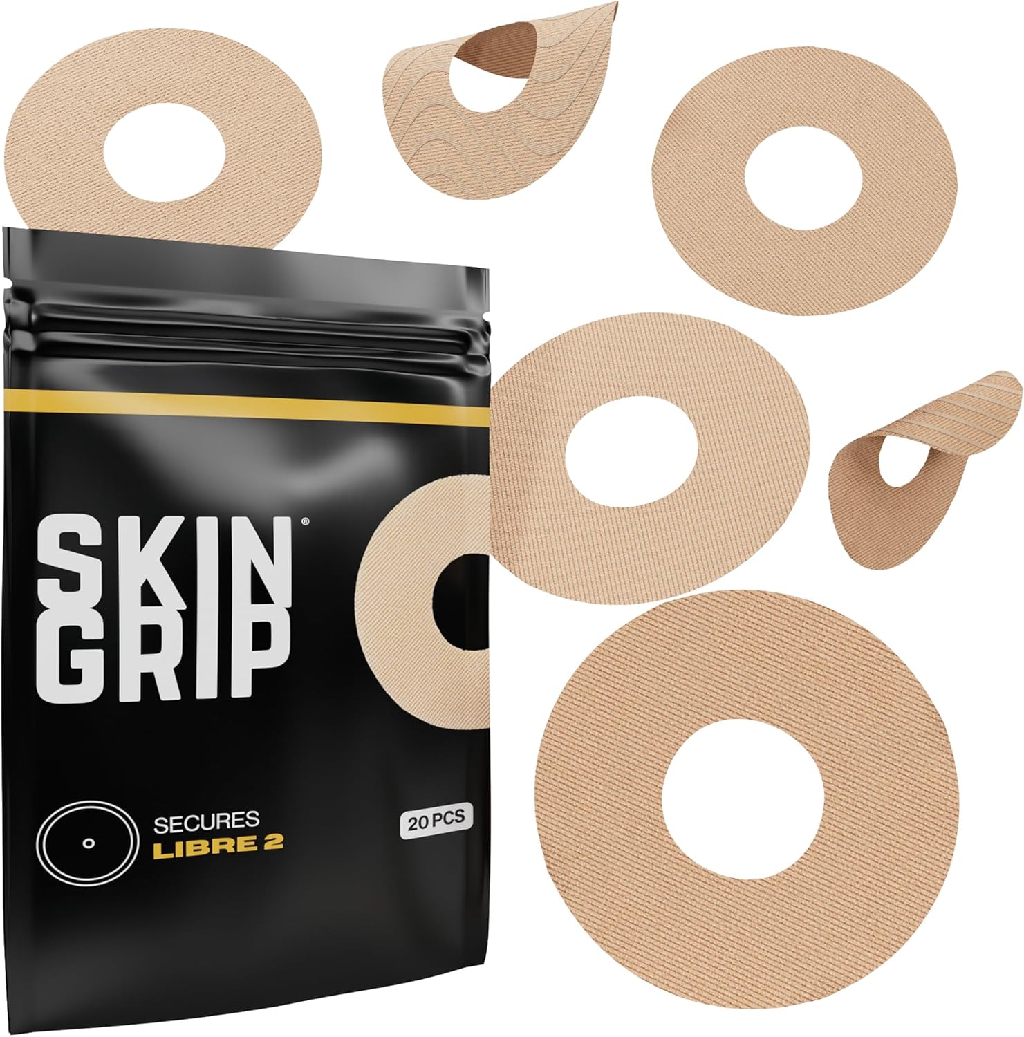 Skin Grip Freestyle Libre 2 & Lingo Sensors Cover – Compatible with Infusion Sets, Waterproof Adhesive Tape, Covers w/Cutout (Not for Libre3), Lasts 10-15 Days, CGM Sensor Patches, Tan
