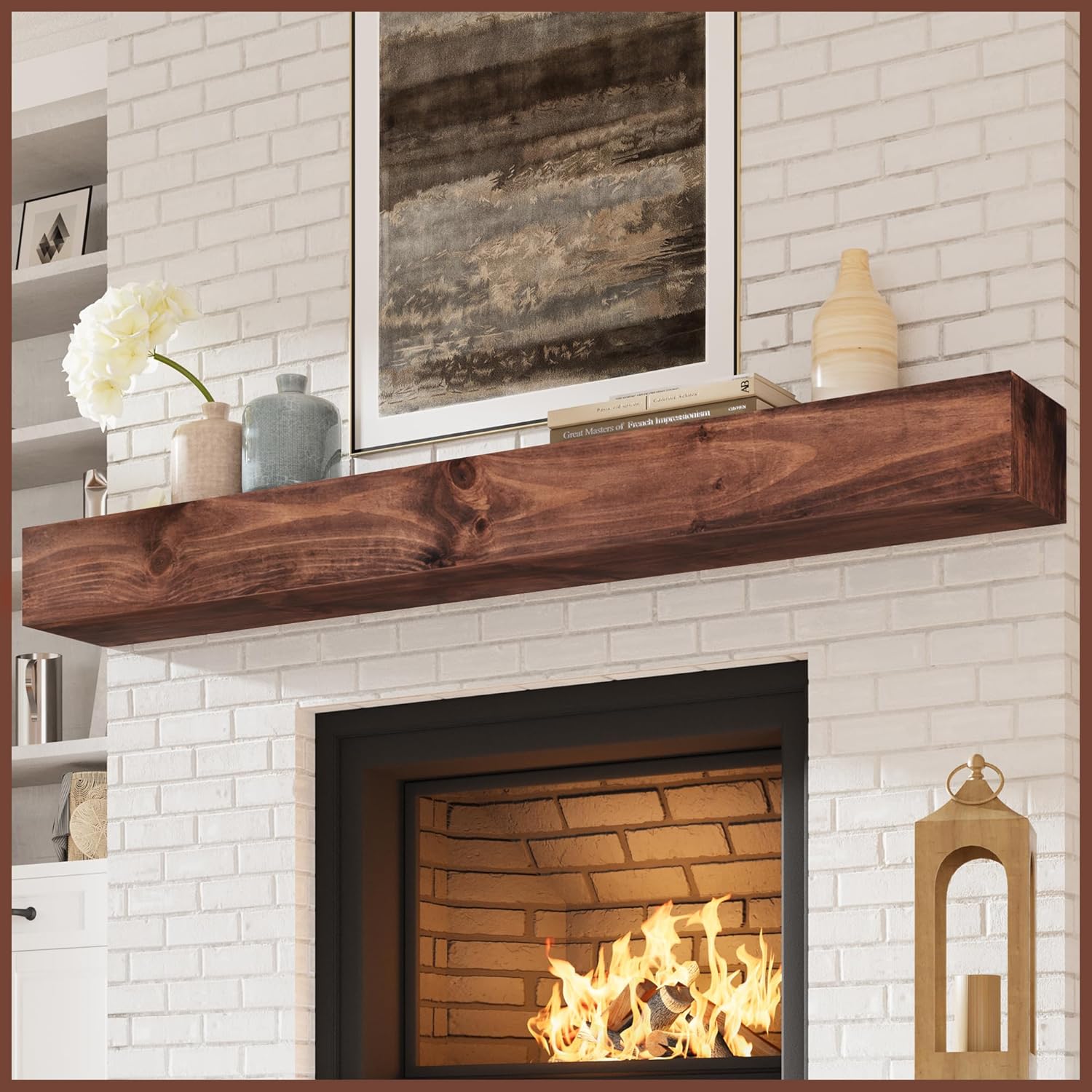 Fireplace Mantel - Handcrafted Wood Mantles for Over Fireplace - Wall Mounted Fireplace Mantel Shelf - Floating Fireplace Mantel for Living Room Decor - 72 Inch - Walnut