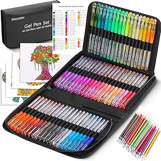 Soucolor Glitter Gel Pens for Adult Coloring Books, 120 Pack-60 Glitter Pens, 60 Refills and Travel Case, 40% More Ink Markers Set for Drawing Doodling Journaling Craft Art Supplies