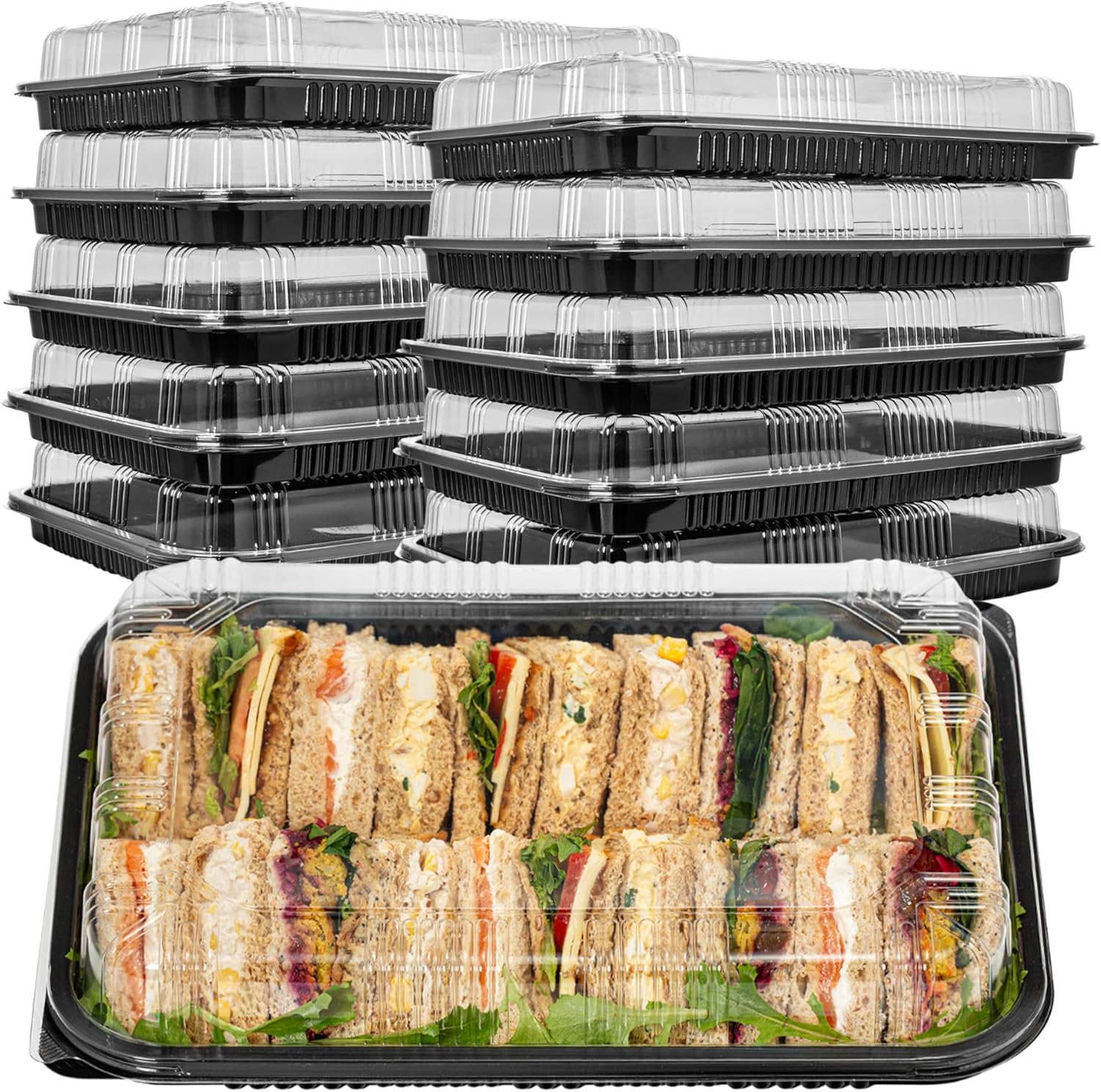 Superior Sandwich Platter Trays - Pack of 5 Reusable Catering Trays for Parties - Buffet Serving Platters with Spill Proof Lids - Catering Platters for Cakes, Parties & Events