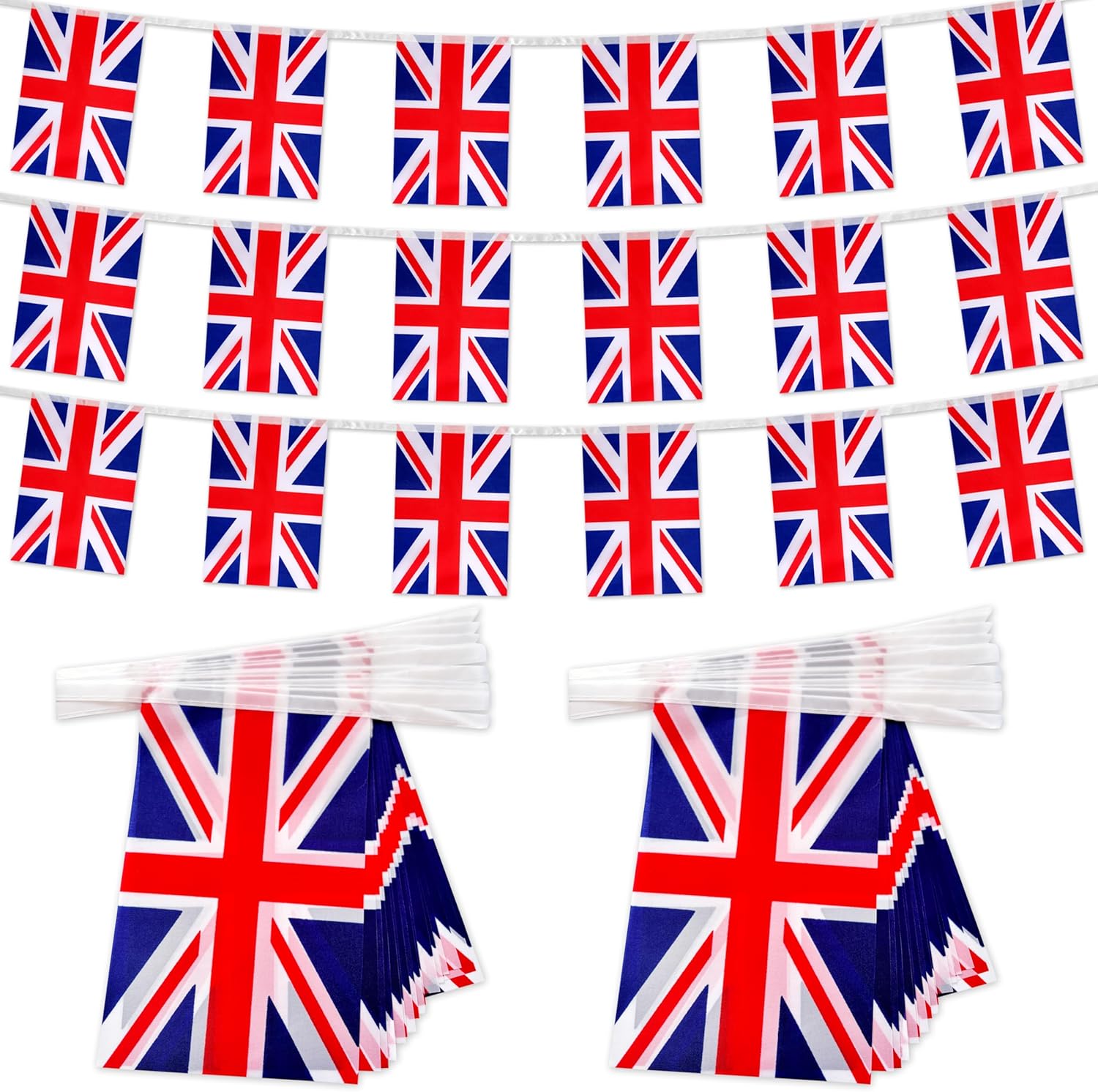 TSMD 2 Packs United Kingdom UK Flag Banner British Union Jack Great Britain Flags String Small Mini Hanging Flags Decorations,60 Feet 40 Flags