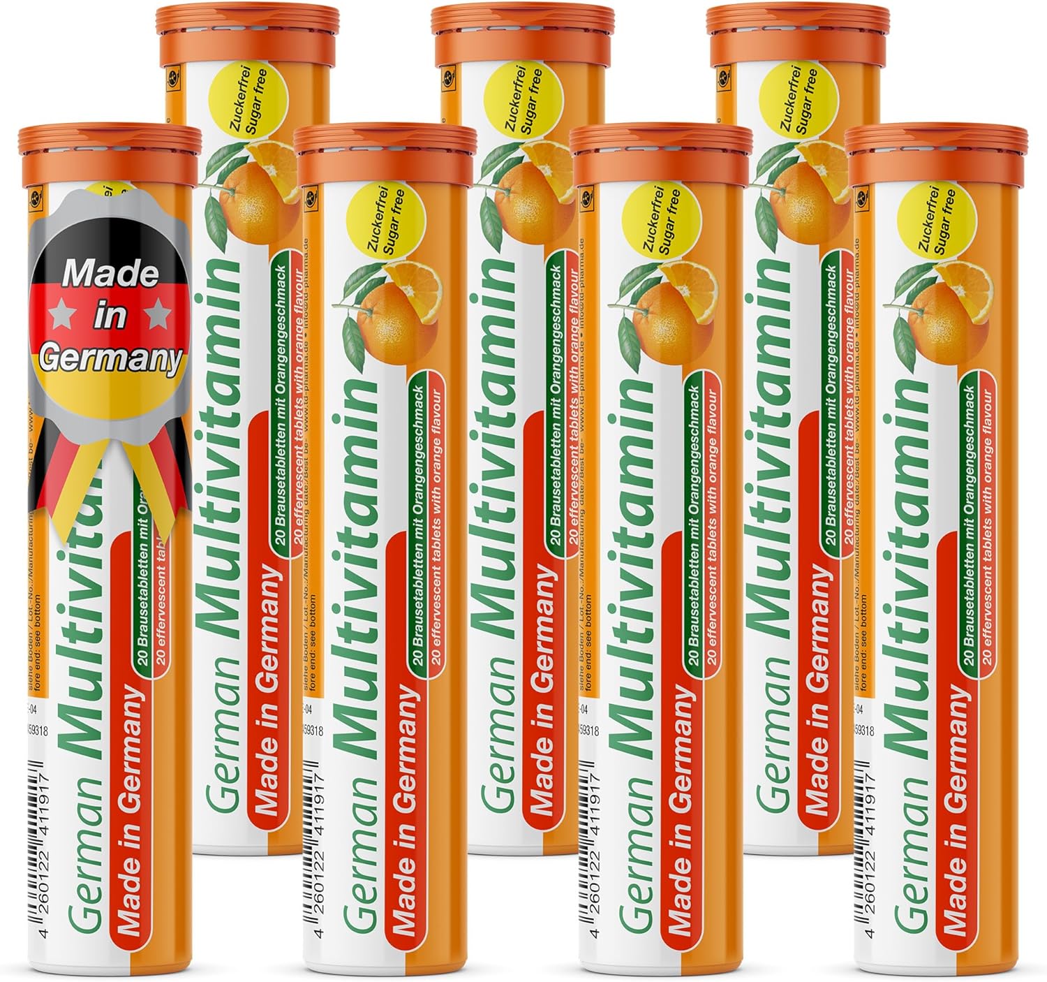 T&D German Multivitamin Drink Effervescnet Tablets 140 Servings Orange Flavour - Vitamin C, E, B1, B2, B6, B12, Biotin, Folic Acid, Niacin, Pantothenic Acid Pharma – Made in Germany