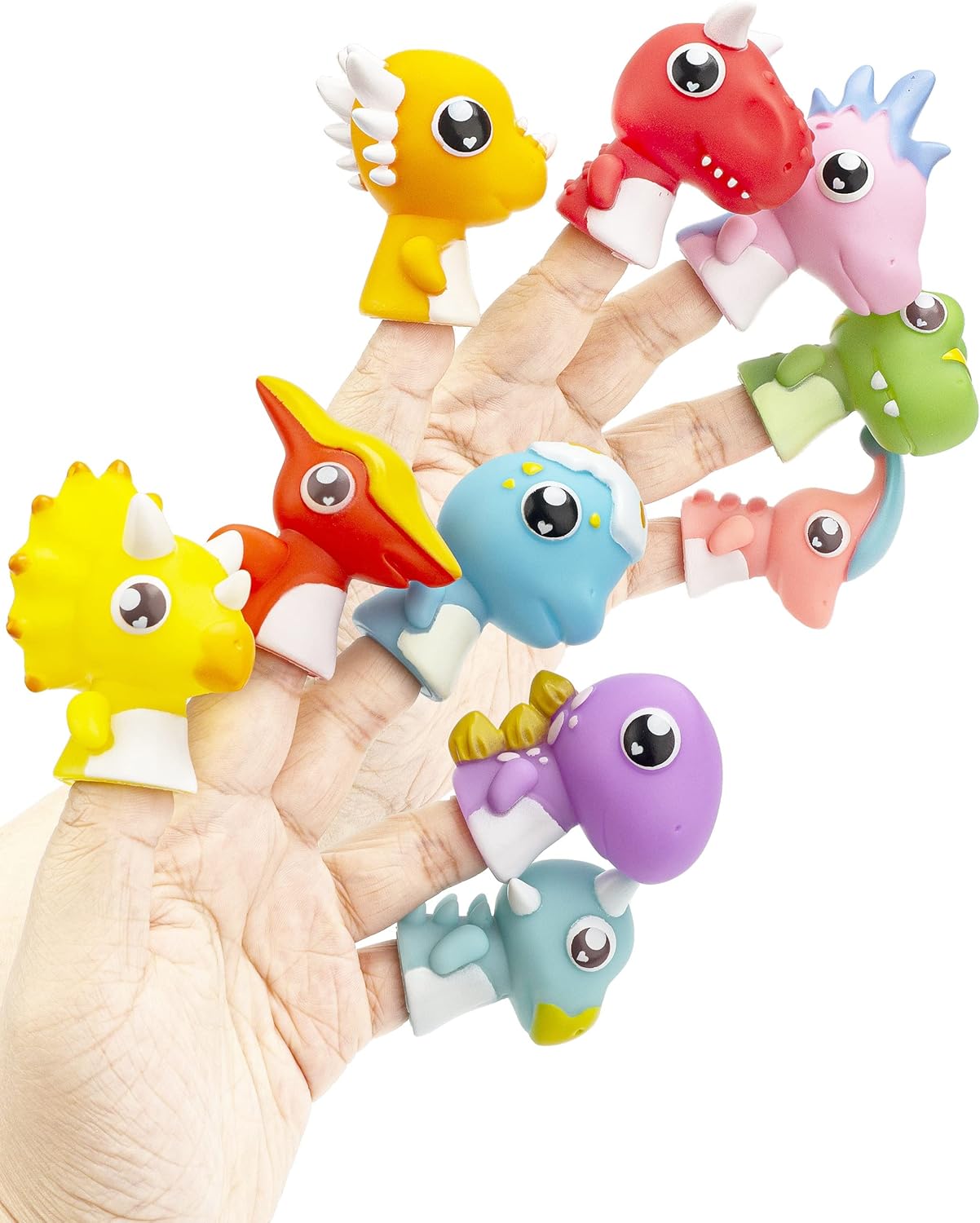 AQKILO Dinosaur Finger Puppet Set, Animals Puppet Show Theater Props, Educational, Bath Toys,10 Pieces