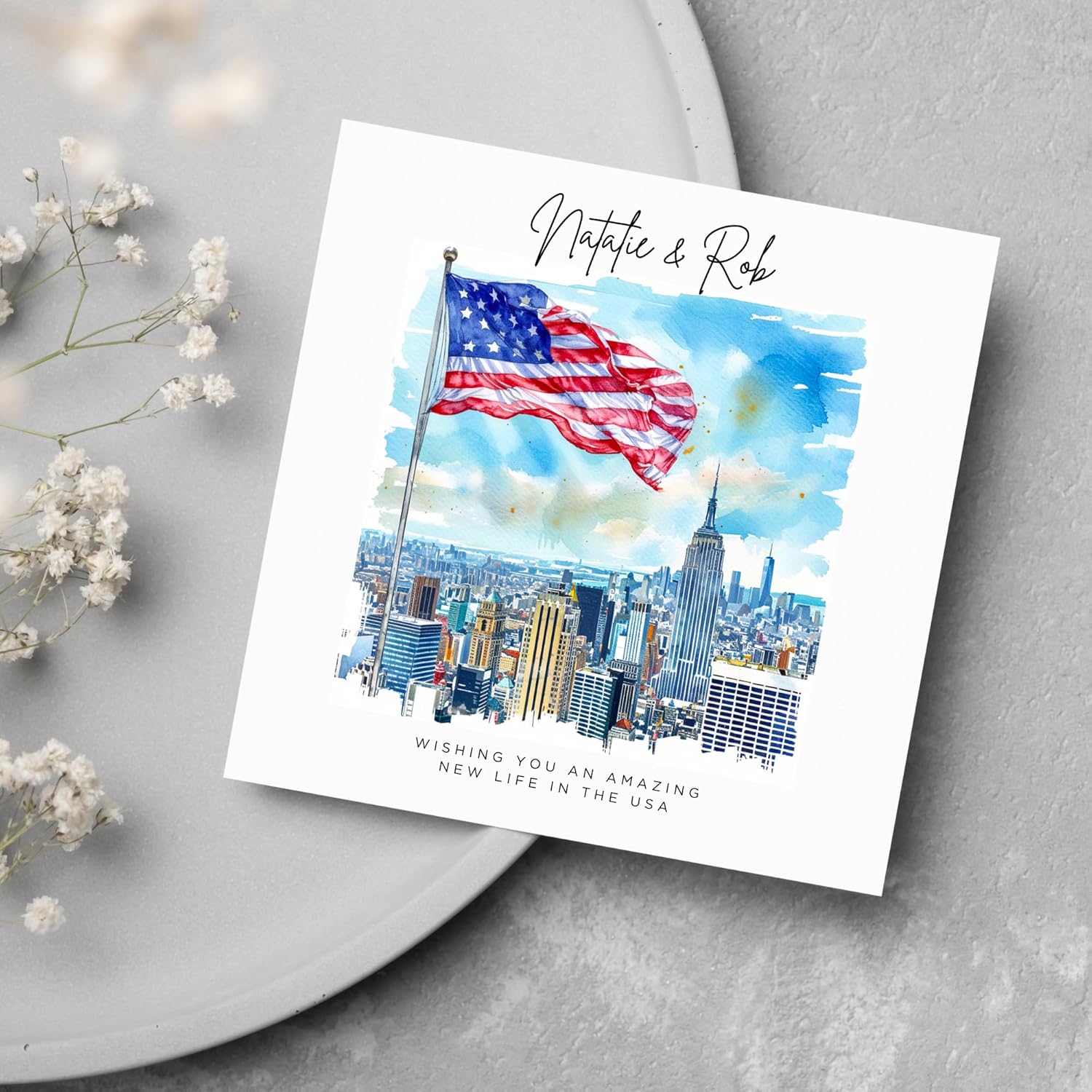 Personalised Name Emigrating Card Moving To USA Moving Abroad Card Leaving Card Moving Card Good Luck America Bon Voyage United States