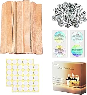 200 Pcs Thicked Wood Candle Wicks for Candle Making, 5.1 X 0.59X 0.06 Inch Upgrade Wood Wicks, Wooden Wicks Gift Box Includes Iron Stander, Glue Dot, and Warning Labels (50 Sets)