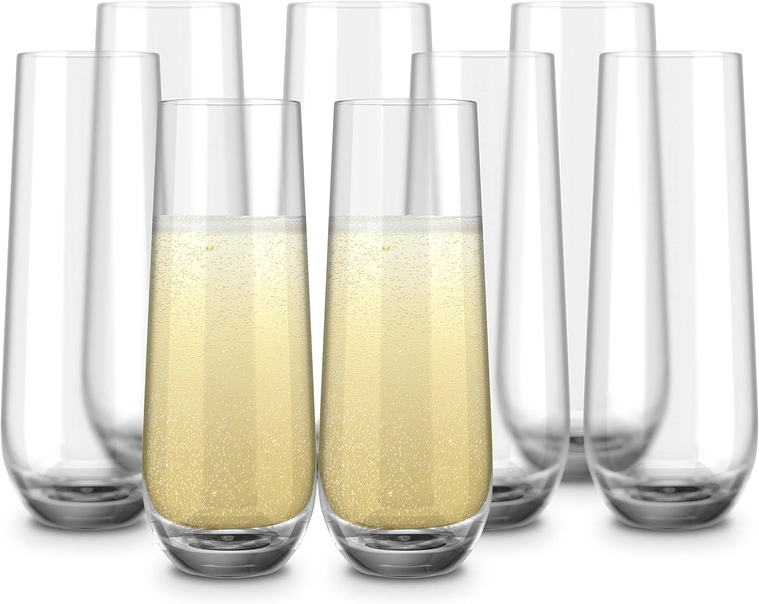 KooK Champagne Flutes, Champagne Glasses, Mimosa Glasses, Stemless Champagne Flutes, Set of 8, 9.4oz, Rose, Prosecco, for Weddings and Parties, Dishwasher Safe