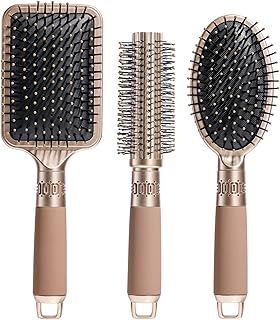 NVTED Hair Brush Set with Detangling Nylon Pins Massage Paddle Brush Cushion Hair Combs Hair Dryer Brush for Women Men Kids Girls (GOLD)