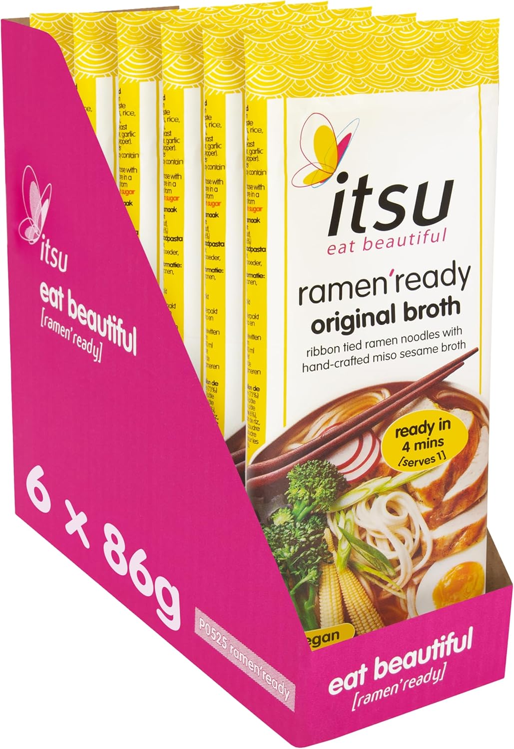 itsu Ramen Ready Noodles with Authentic Broth - Ribbon Tied Ramen Noodles from Japan in Original Broth - Multipack (6 Pack x 86g)