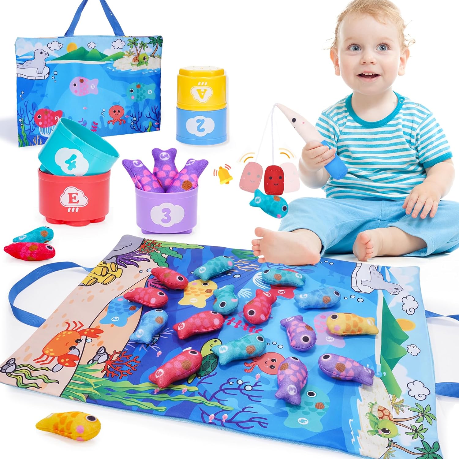 Montessori Toys for 1 Year Old, Fishing Game for Kids Baby Toys 6 12 18 Months Birthday Gifts for 1 Year Old Girl Educational Leaning Toys 1 2 Year Old Boy Toys Baby Stacking Cups Colour Sorting Toys