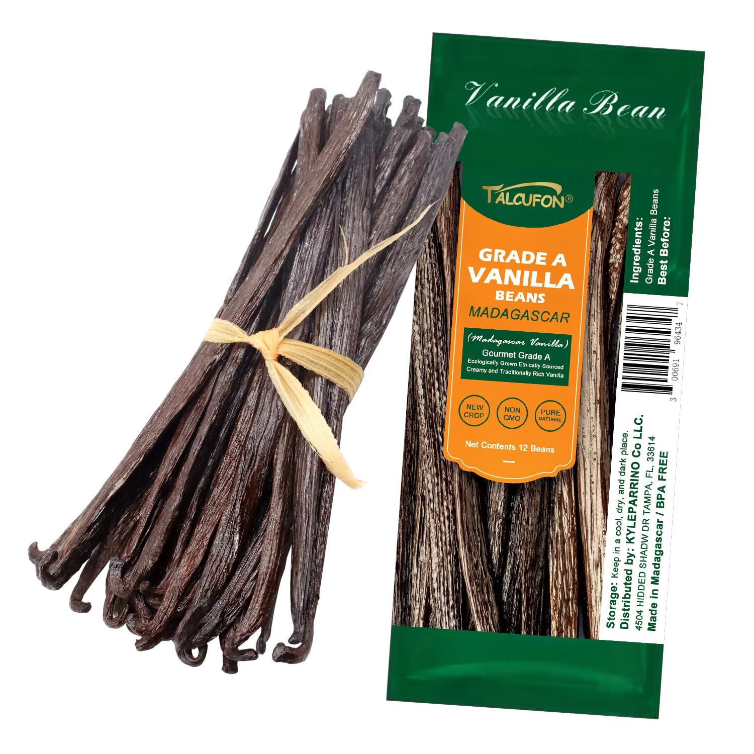 TALCUFON 12 Madagascar Origin Vanilla Beans Grade A Whole Vanilla Pods for Vanilla Extract and Baking