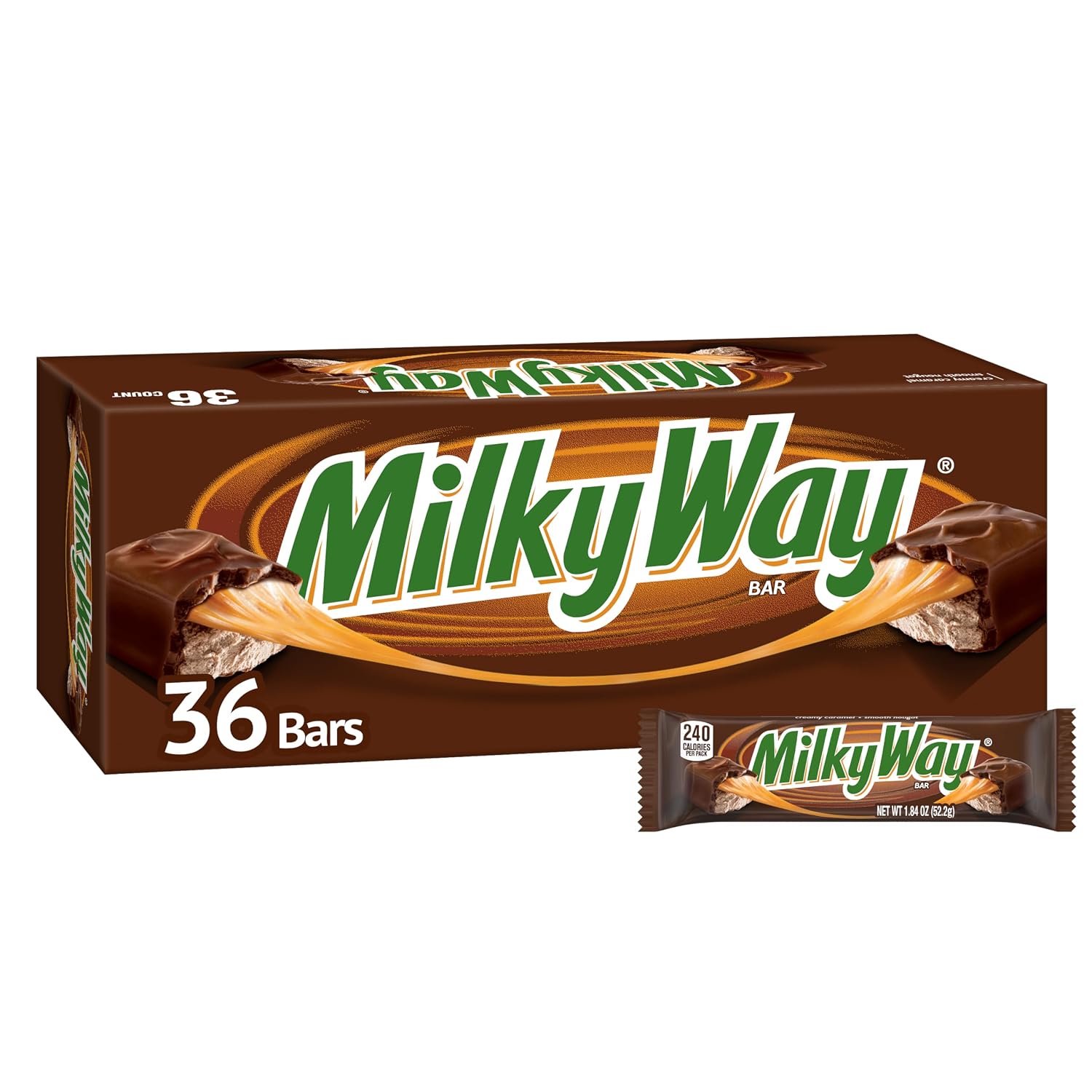 MILKY WAY Milk Chocolate Caramel Candy Bars, Full Size, Bulk Box, 36 ct