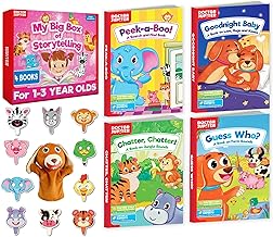 Doctor Jupiter My Big Library Set for 1-2-3 Year Old Girl Children | Birthday Gifts for Toddler Ages 1+| Children Learning Set of 4 Board Books,10 Animal Masks & 1 Hand Puppet