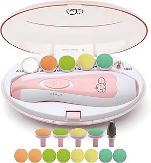 Baby Nail Trimmer 21 in 1, with Labeled case, Includes 13 Extra Replacement Tools, Royal Angels Baby Electric Nail Kit, Baby Nail Care, Nail File Newborn Toddler Toes & Fingernails Clipper (Pink)