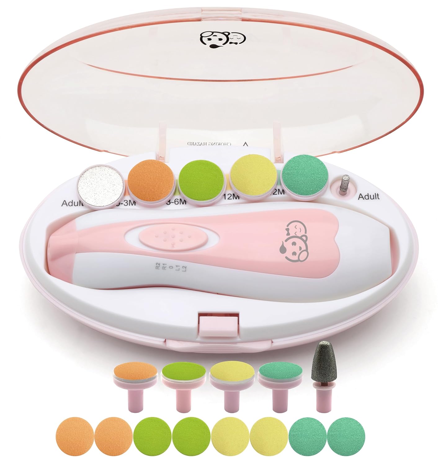 Baby Nail Trimmer 21 in 1, with Labeled case, Includes 13 Extra Replacement Tools, Royal Angels Baby Electric Nail Kit, Baby Nail Care, Nail File Newborn Toddler Toes & Fingernails Clipper (Pink)